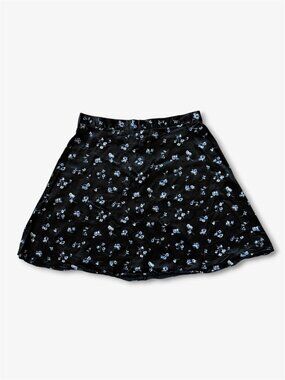Vintage 90s Y2K Exact Change Satin Mini Skirt Black Floral Fairy Grunge Size 9